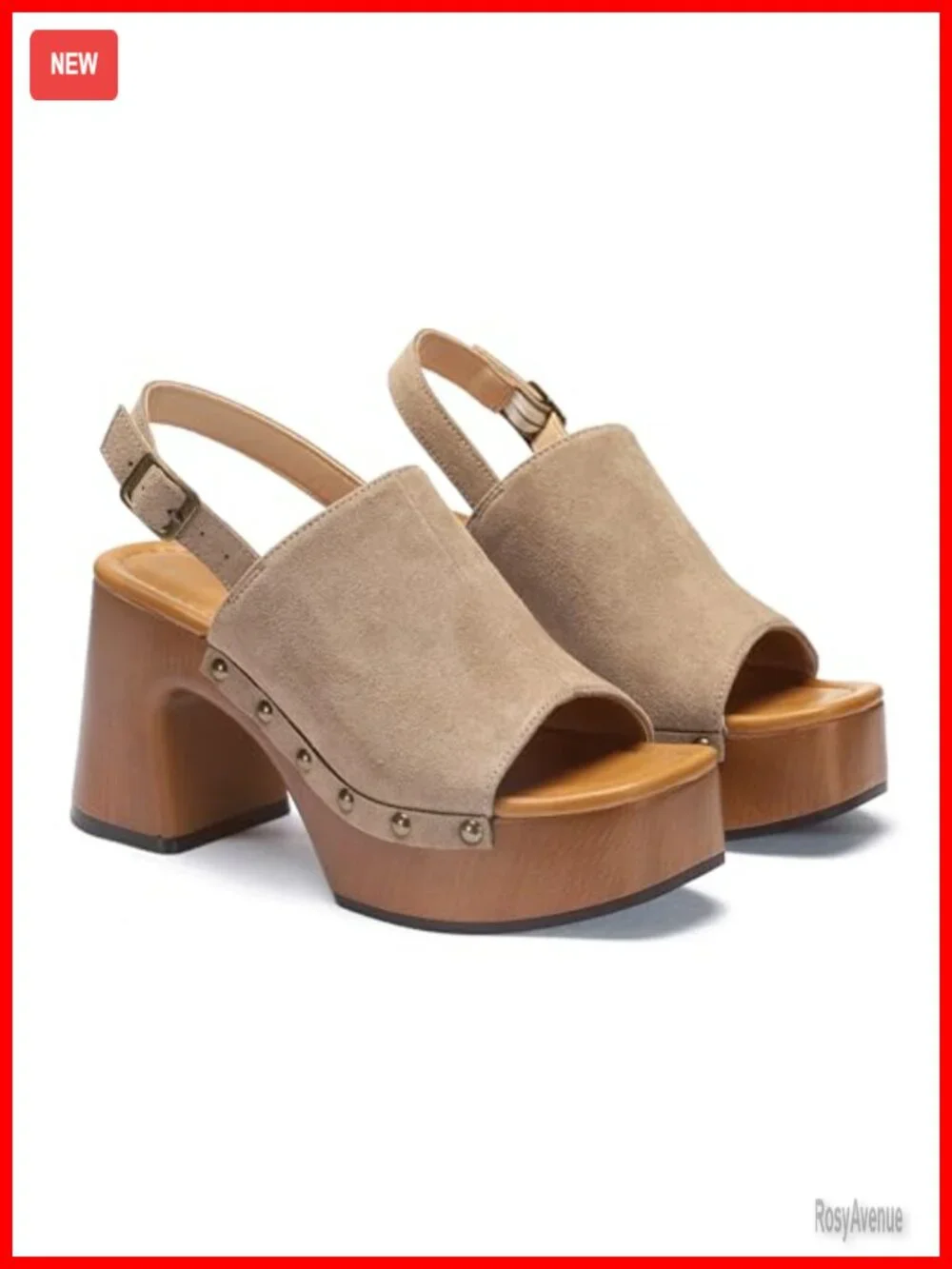 Studded Faux Suede Platform Mules Sandals with Chunky Block Heel Cushioned Open